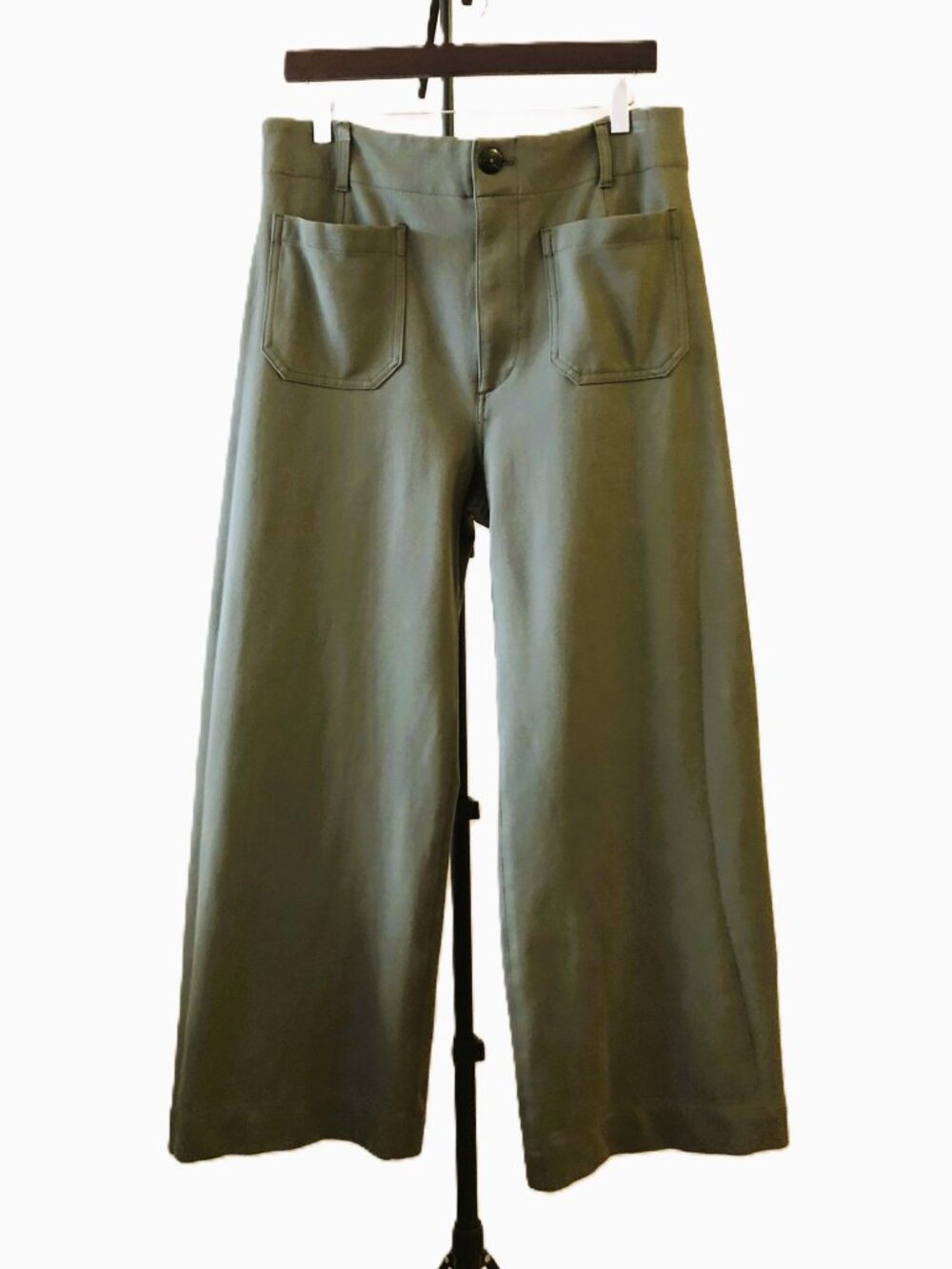 Anthropologie Maeve The Colette Ponte Cropped Wide Leg Pants Olive Green Size 32